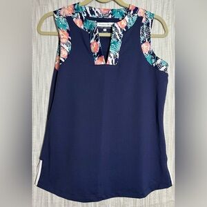 Pebble Beach Navy Tank Top with Floral Trim size Medium